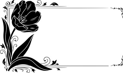 Elegant black and white floral frame design with a single blooming tulip, perfect for invitations, announcements, and decorative borders