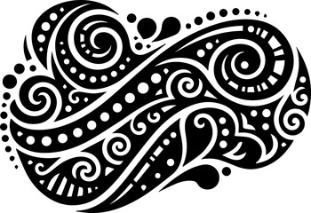 Dynamic abstract black ink swirl pattern evokes creative energy and fluid motion, perfect for modern design projects.