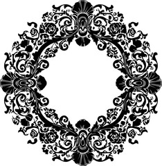 Elegant black and white ornate decorative frame, vintage floral flourishes, classic baroque scrollwork, perfect for invitations and luxury branding