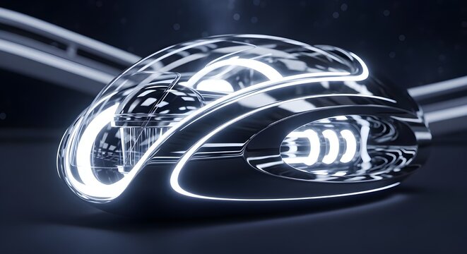 Futuristic abstract metallic sphere with glowing neon lines