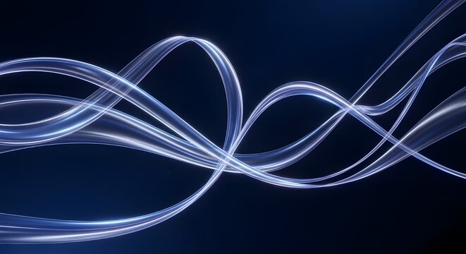 Abstract flowing light trails in a dark blue background