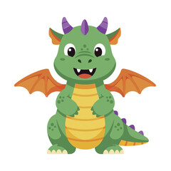 Obraz premium Cute Green Baby Dragon Cartoon Character.