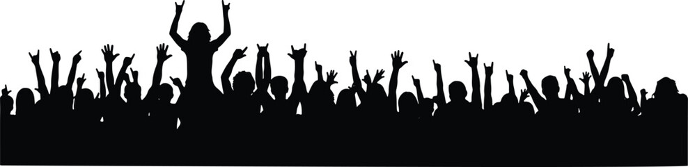 Green grass in the wind illustration with black silhouette of dancing people at a youth rock concert party vector