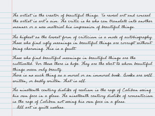Written English literature poetry on notebook paper