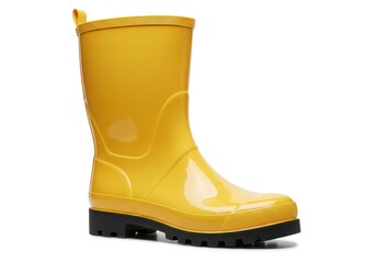 Bright yellow waterproof footwear displays deep treads on the sole
