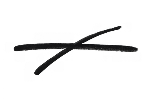 Black spray paint cross mark or x symbol forming a grunge graffiti style rejection sign, transparent background png