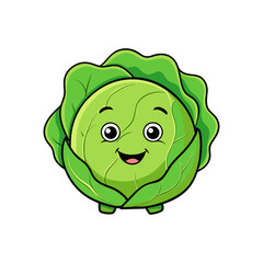 Happy cartoon cabbage character with big eyes and smiling face