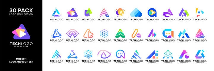 Set of initial letter A modern colorful app logo design inspiration. Geometric abstract logo icon vector isolated on white background.