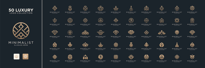 Mega logo collection with minimalist elegant logo design. Geometric abstract logo icon vector isolated on black background.
