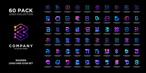 Mega logo collection with initial letter B logo design. Modern minimal logo icon vector isolated on black background. © suneo_99