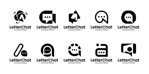 Set of talk chat logo design inspiration. Initial letter A isolated on white background. Geometric abstract logo icon vector.