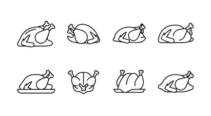 Collection of eight roasted chicken silhouettes in various poses