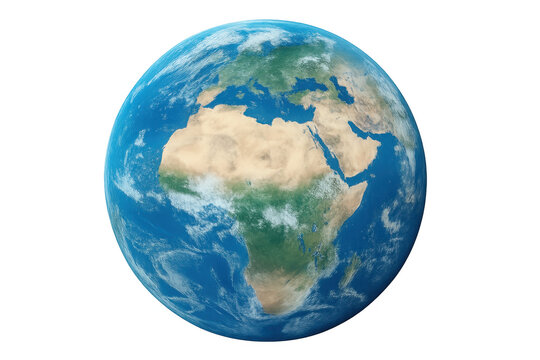 Planet earth spinning, highlighting continents of africa, europe, and the middle east against a transparent background