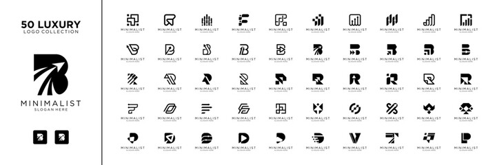 Mega logo collection with financial growth logo design. Geometric abstract logo icon vector isolated on white background.