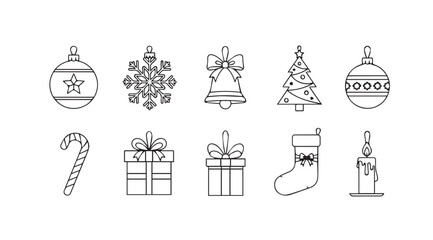 Collection of hand drawn christmas ornaments and decorations silhouette