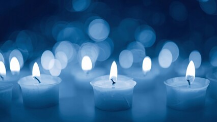 "Handcrafted Textured Grain Background with Candle Light Gradient for Hanukkah Promotions in Festival Blue White Silver"