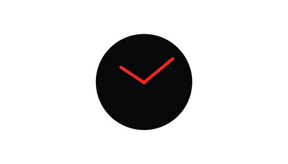 Minimalist clock icon with red hands simple flat design element isolated on a clean white background