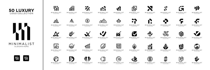 Mega logo collection with abstract financial logo design inspiration. Geometric shape logo icon vector isolated on white background.