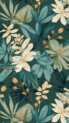 "Botanical Pattern Design with Minimal Elements for New Year Social Media Backgrounds in Fresh Start White Gold Accents"