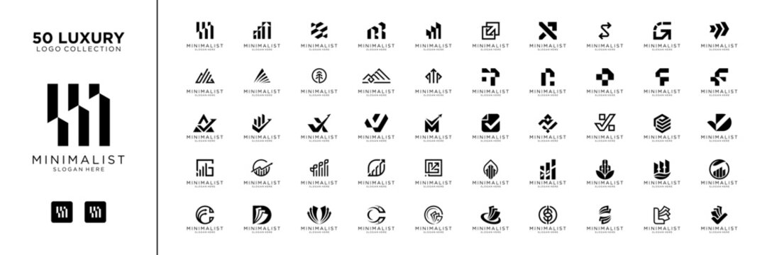 Mega logo collection with abstract financial logo design inspiration. Geometric shape logo icon vector isolated on white background.
