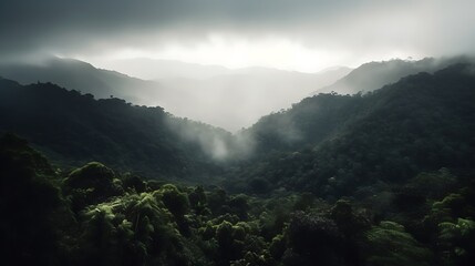 Misty Mountain Range: A Tranquil Panorama of Nature's Majestic Beauty