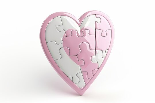 Heart Shaped Puzzle Pieces of Love Valentine s Day Affection Pink and on transparent background - Powered by Adobe