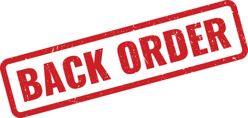 Red distressed rubber stamp graphic displaying BACK ORDER text for product availability status on white
