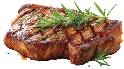 Hot grilled beef steak with rich seared texture, smoky aroma and juicy cooked meat perfect for culinary presentations isolated on white background
