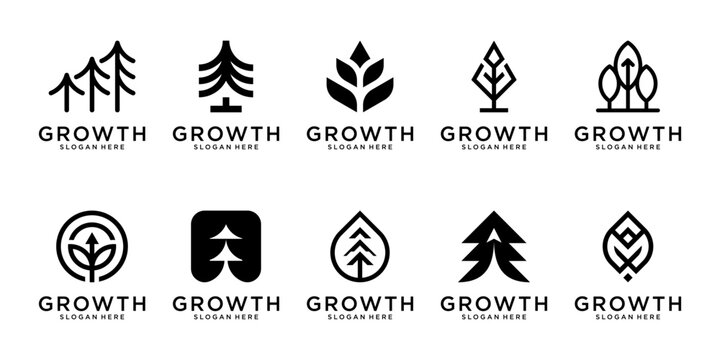 Set of financial growth with up arrow or pine tree logo design inspiration. Geometric abstract logo icon vector isolated on white background.