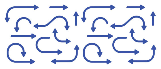 Collection of Blue Arrows on White Background, Indicating Direction and Movement