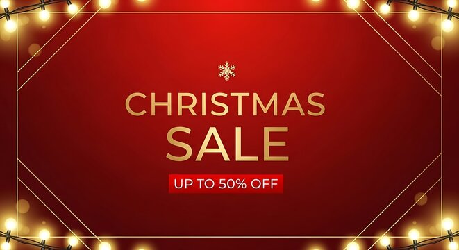 Christmas sale advertising banner template with festive lights and red background for online promotion offer -happy new year