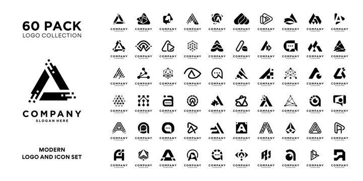 Mega logo collection. Initial letter A logo design inspiration. Geometric abstract logo icon vector isolated on white background.