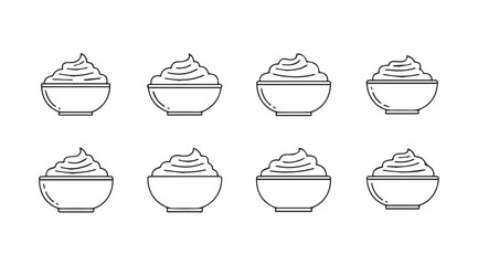 Collection of eight stylized dessert bowls filled with whipped cream silhouette