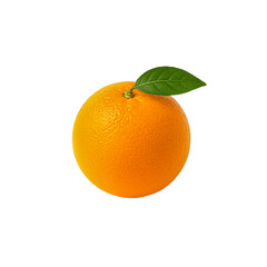 Fresh Whole Orange with Green Leaf: Citrus Fruit Isolated on White