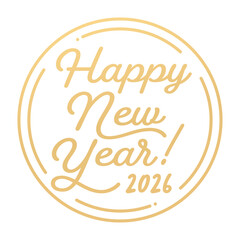 丸にHappy New Year 2026の金色の文字 - 2026年の英語の賀詞のロゴ風の装飾素材