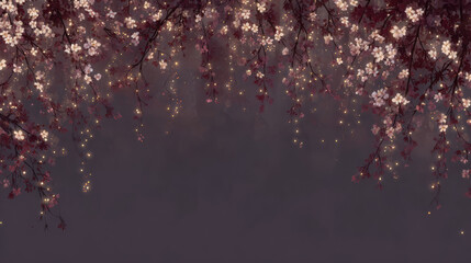Hanging pink floral garland with bokeh lights