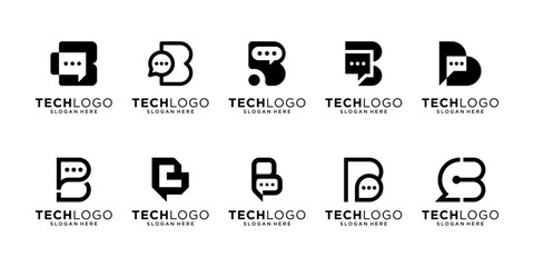 Set of talk chat logo design inspiration. Initial letter B isolated on white background. Geometric abstract logo icon vector. © suneo_99