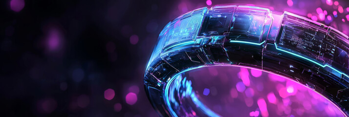 Cyber Tech background, with glowing interface panels and neon purple and blue color scheme