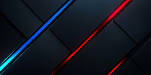 Black minimalist background with glowing blue and red lines and geometric symmetry