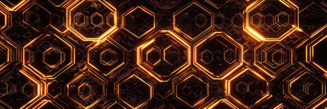 Digital hexagon pattern with glowing edges a tech background