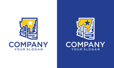 Creative Simple desert logo design, desert logo with palm, cactus, sunset, with arizona Map vector