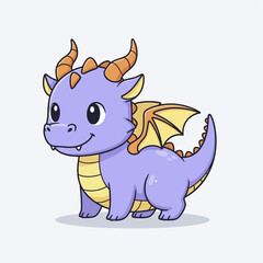 Cute purple baby dragon cartoon character with yellow wings.