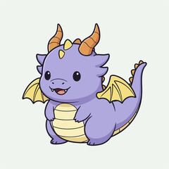 Cute Purple Baby Dragon Character Illustration.