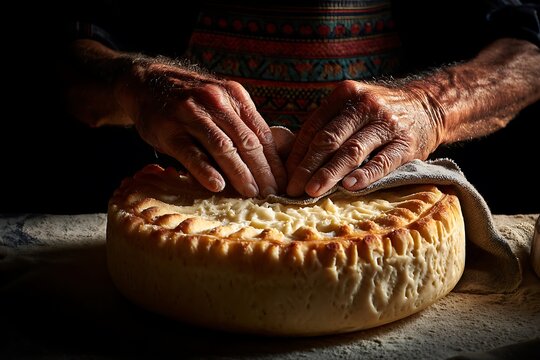 Artisan hands crafting traditional fresh cheese