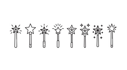 Collection of magical star wands in a detailed outline silhouette © Tanvir