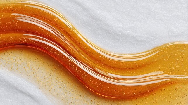 Golden Honey Texture On White Background. Luxurious Skincare And Beauty Product Concept