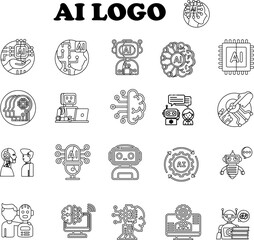 Artificial Intelligence and Robotics Outline Icon Set