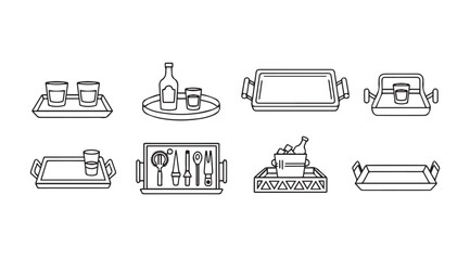 Collection of various serving trays and containers in a simple line art silhouette