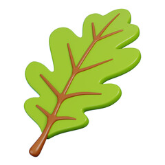 3D Single Green Oak Leaf Isolated.