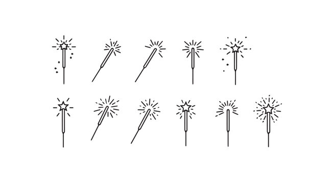 Collection of sparkler fireworks silhouettes for celebrations and holidays